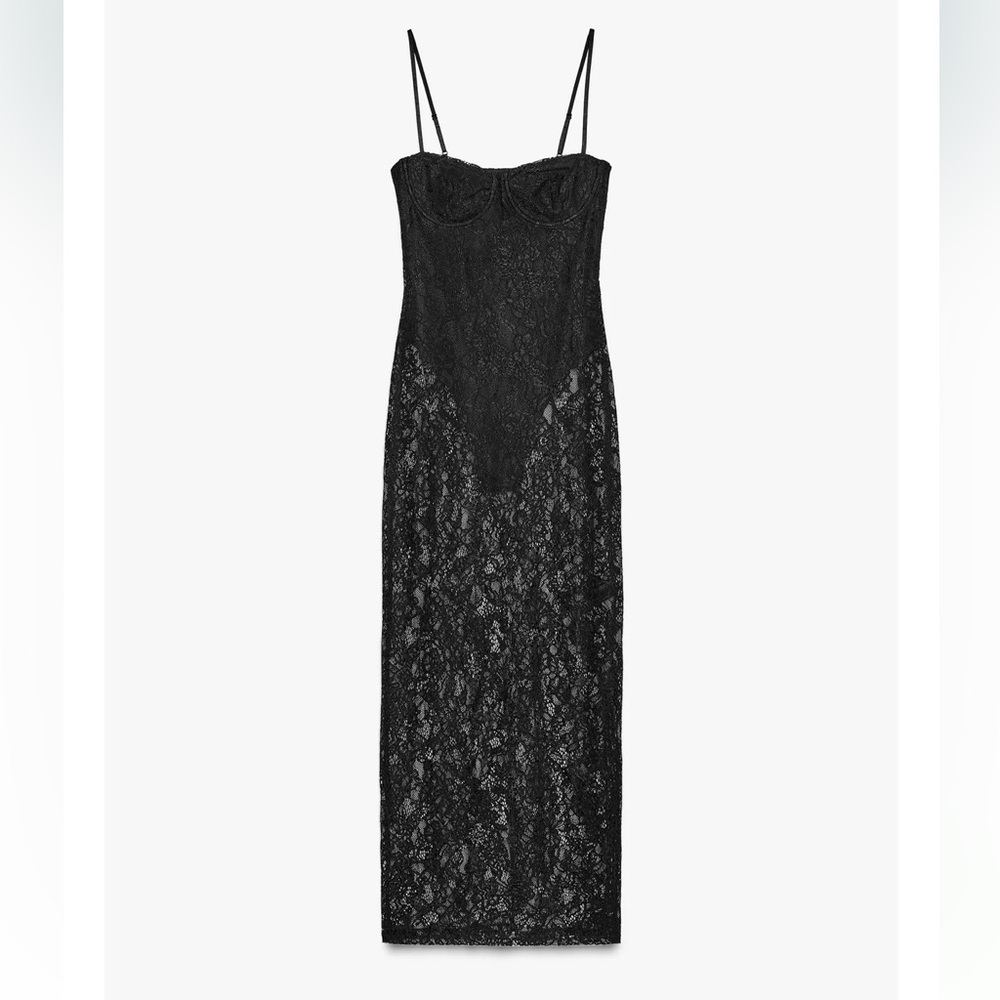 ZARA UNDERWIRE LACE MIDI DRESS | w Attached bodysuit. M NWT